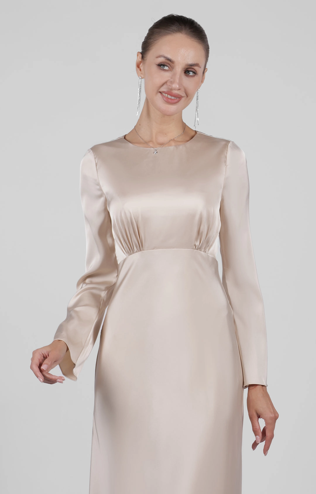 A-line Round Neck Long Sleeve Evening Maxi Dress