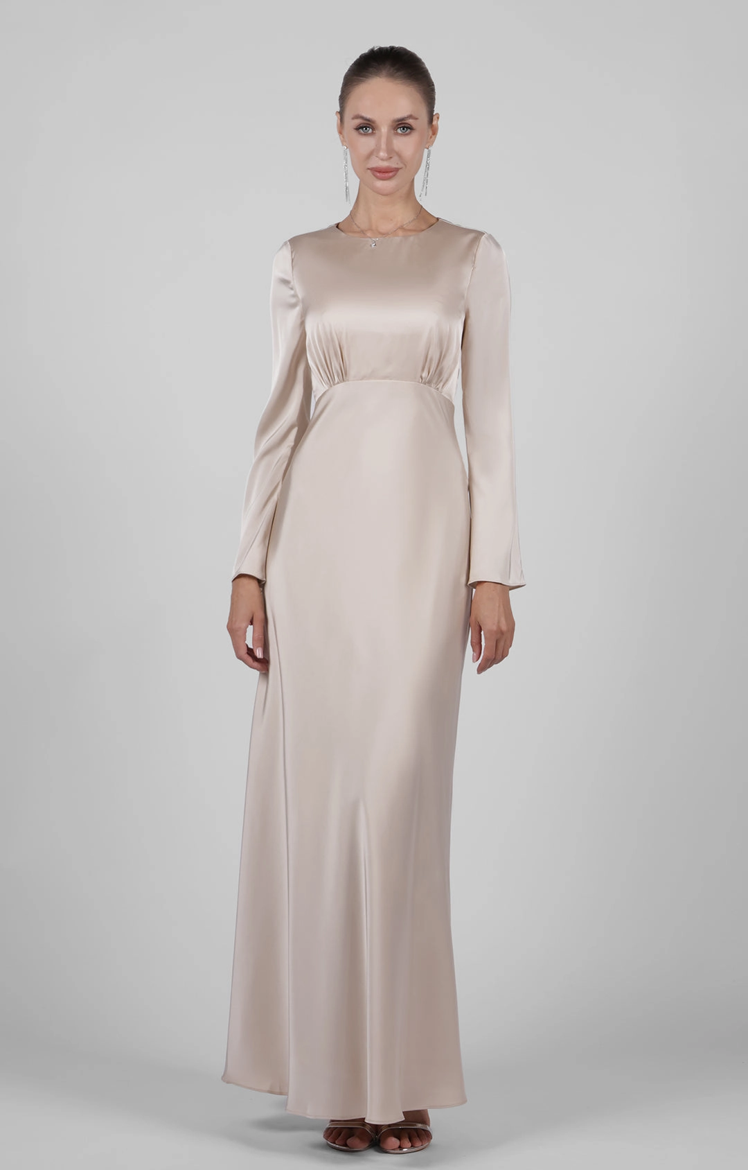 A-line Round Neck Long Sleeve Evening Maxi Dress