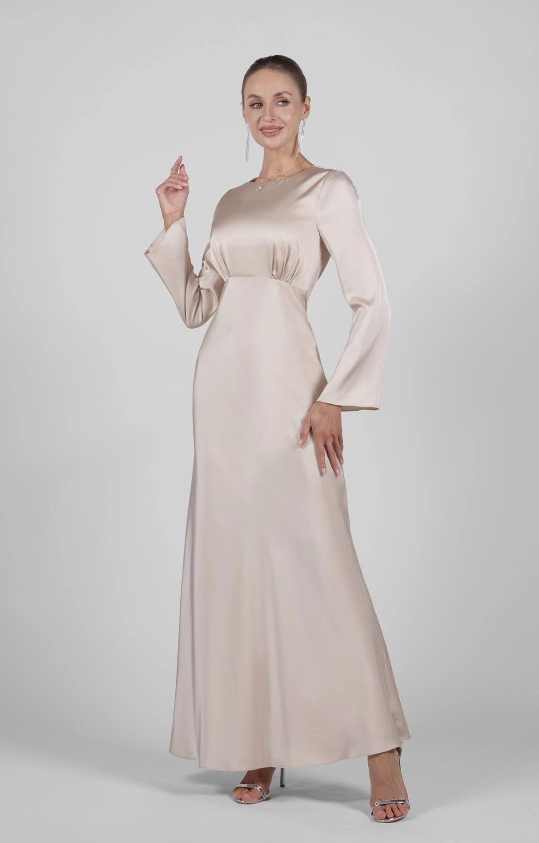 A-line Round Neck Long Sleeve Evening Maxi Dress