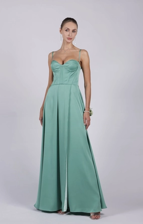 A-Line Spaghetti Straps Corset Split Lace-up Bridesmaid Dress