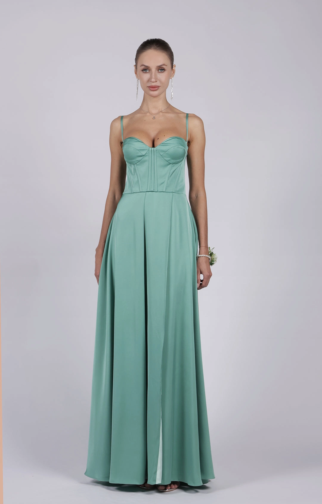 A-Line Spaghetti Straps Corset Split Lace-up Bridesmaid Dress