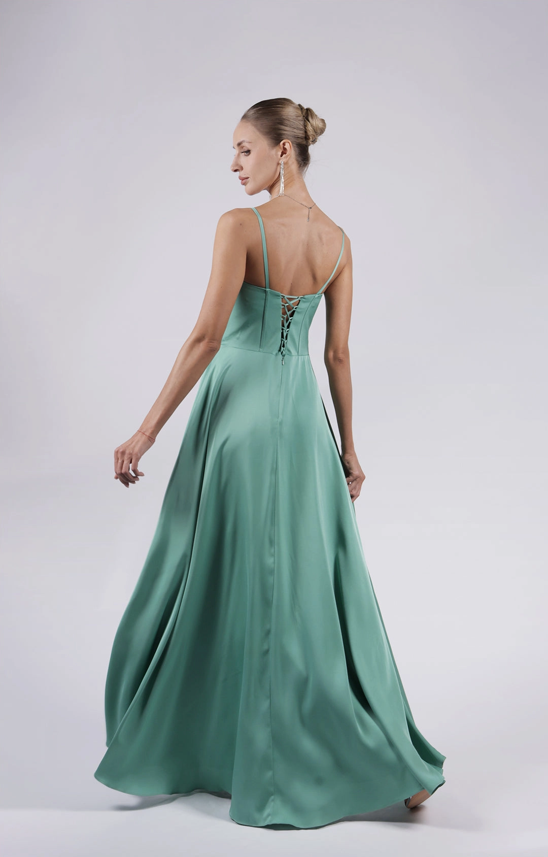 A-Line Spaghetti Straps Corset Split Lace-up Bridesmaid Dress