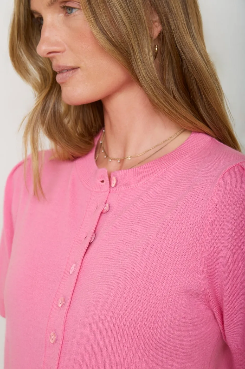 Ada Short Sleeve Cardigan - Candy Pink