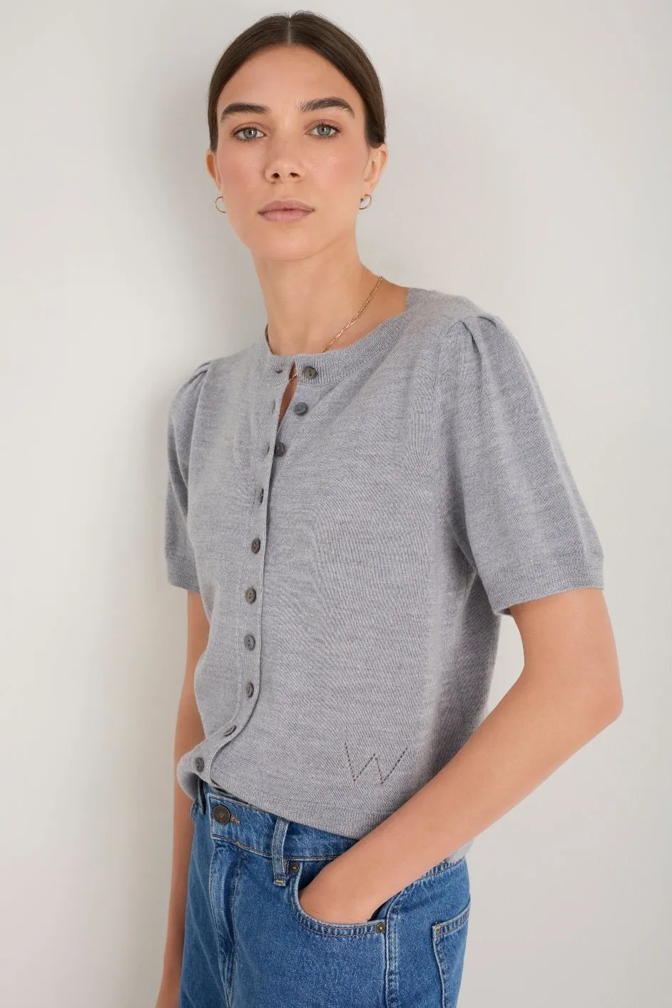 Ada Short Sleeve Cardigan - Grey Marl