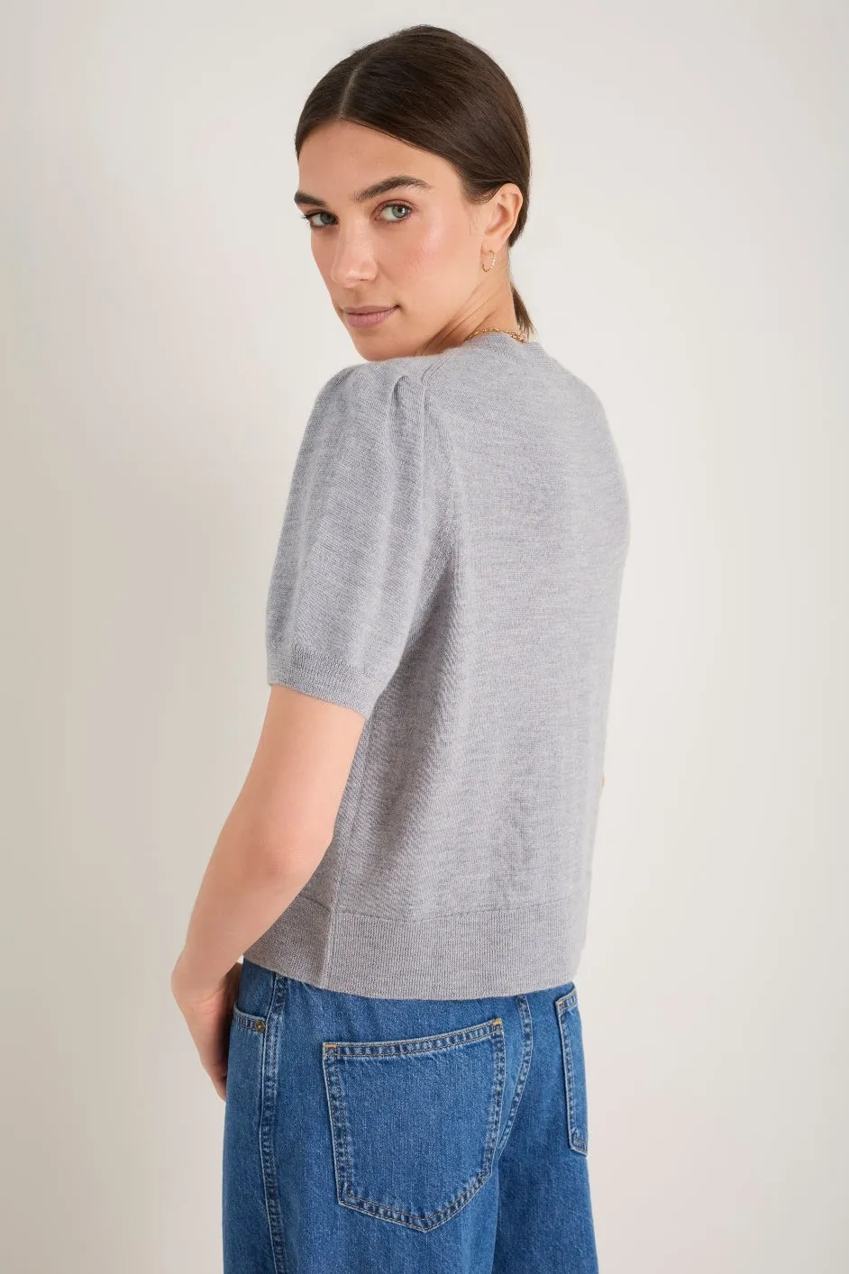 Ada Short Sleeve Cardigan - Grey Marl