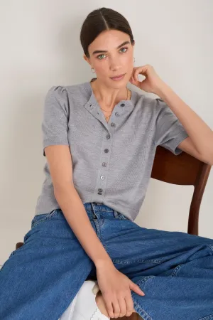 Ada Short Sleeve Cardigan - Grey Marl
