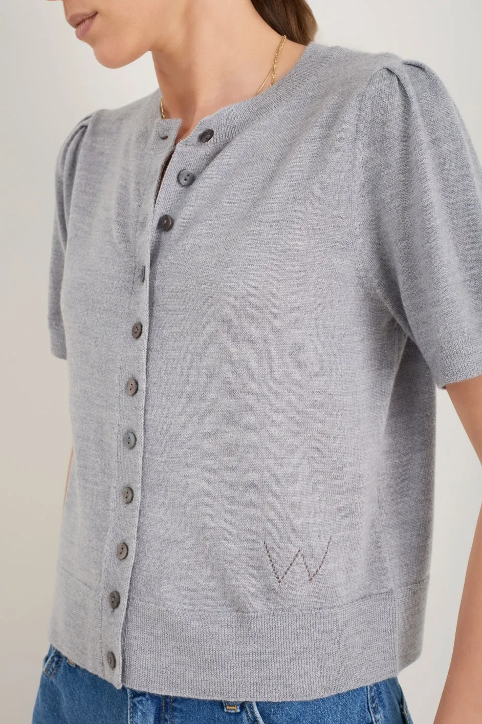 Ada Short Sleeve Cardigan - Grey Marl