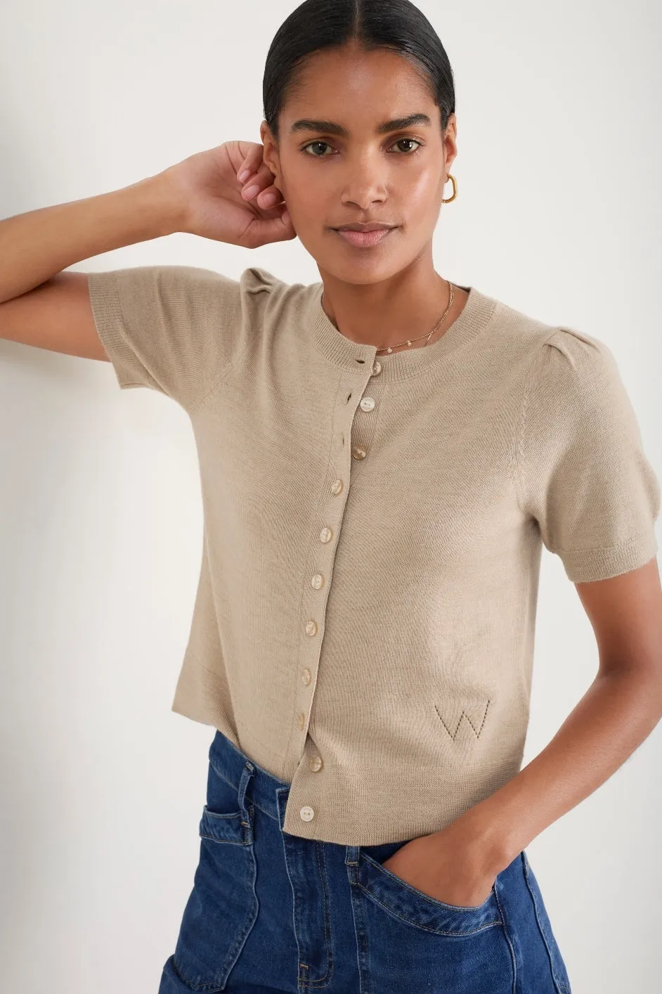 Ada Short Sleeve Cardigan - Taupe