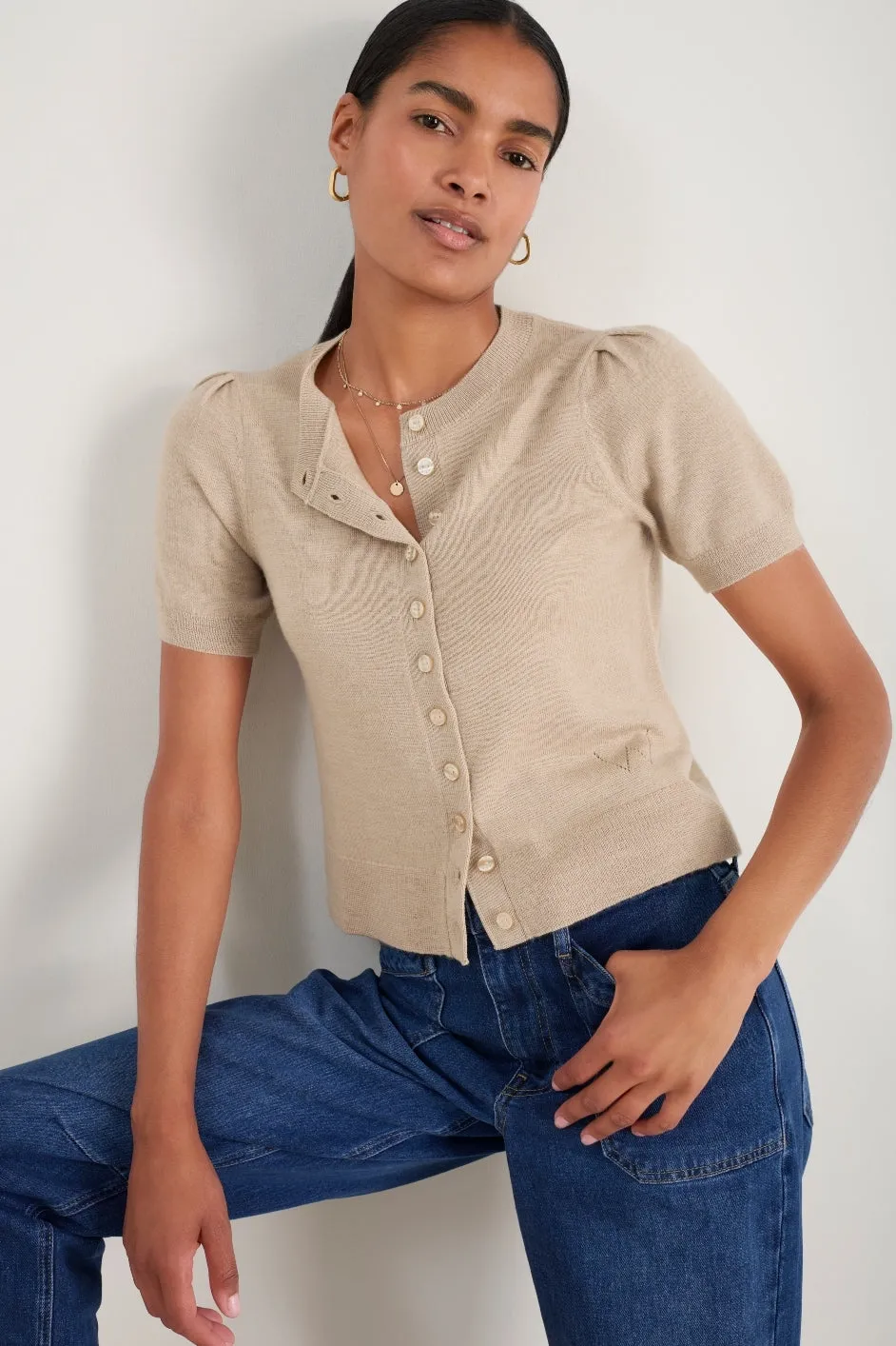 Ada Short Sleeve Cardigan - Taupe