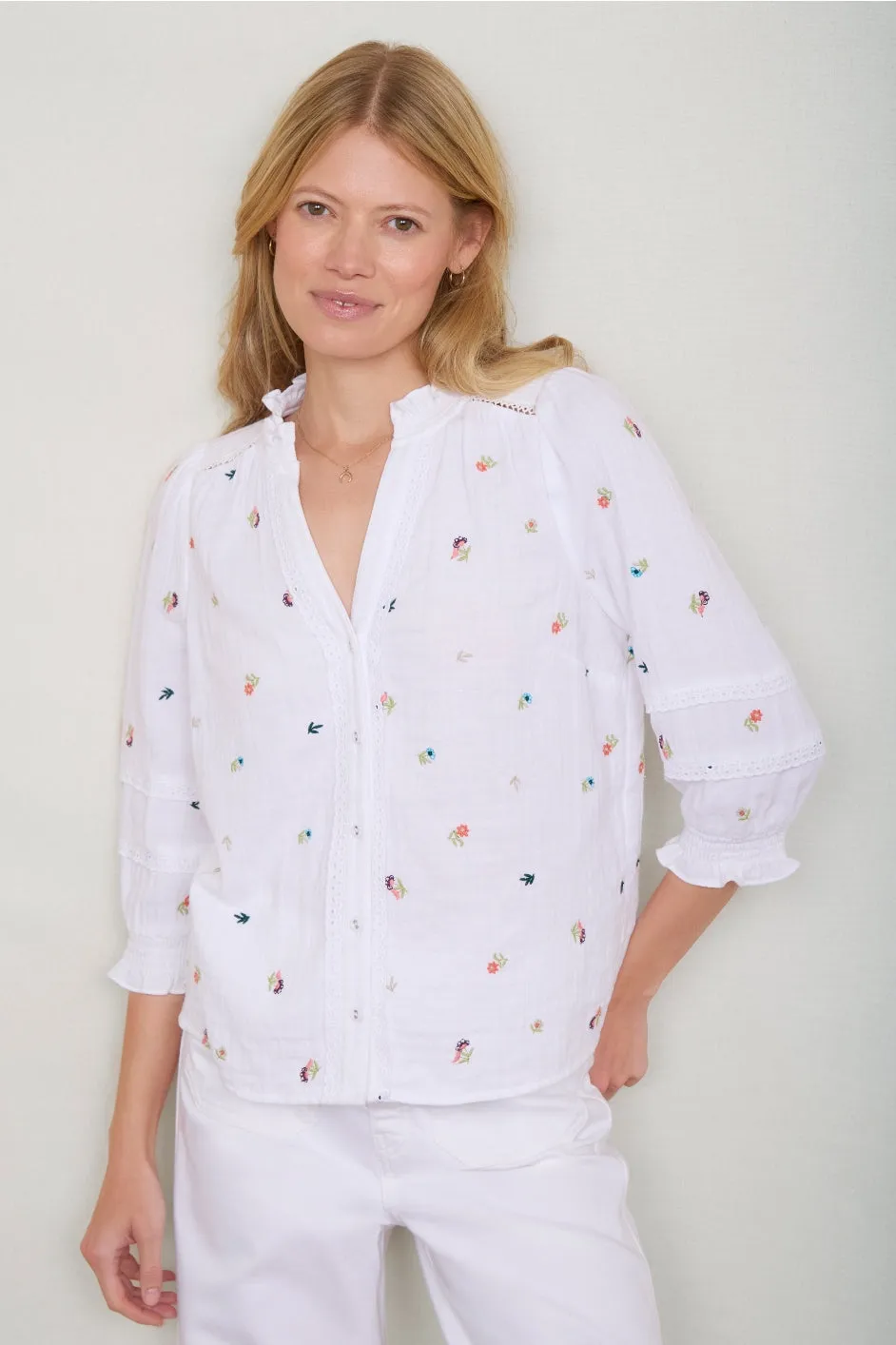 Alina Blouse - White Embroidery