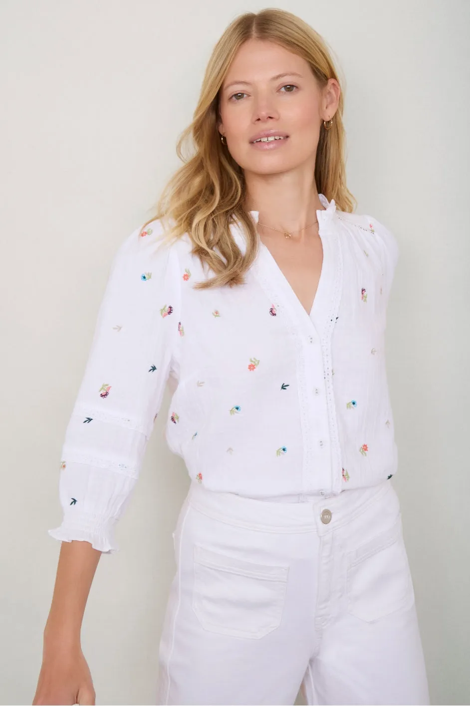 Alina Blouse - White Embroidery