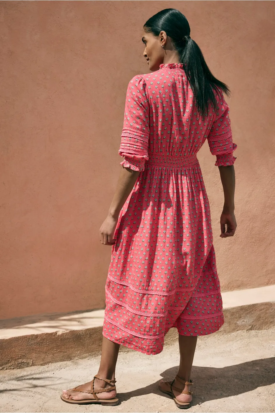 Alina Dress - Hibiscus Pink Woodblock