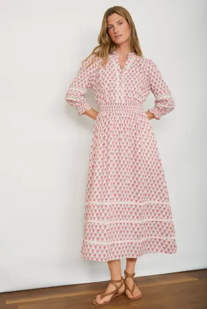 Alina Dress - Ivory/ Pink Woodblock