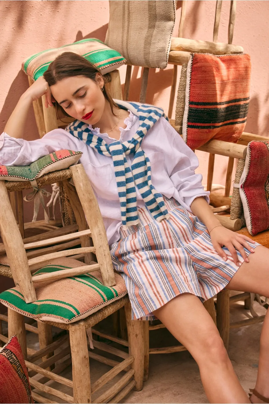 Angeline Short - Tan/Blue Stripe
