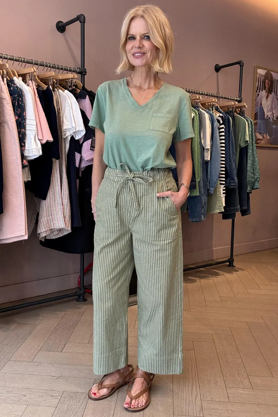 Astrid Stripe Jean - Green/Ivory