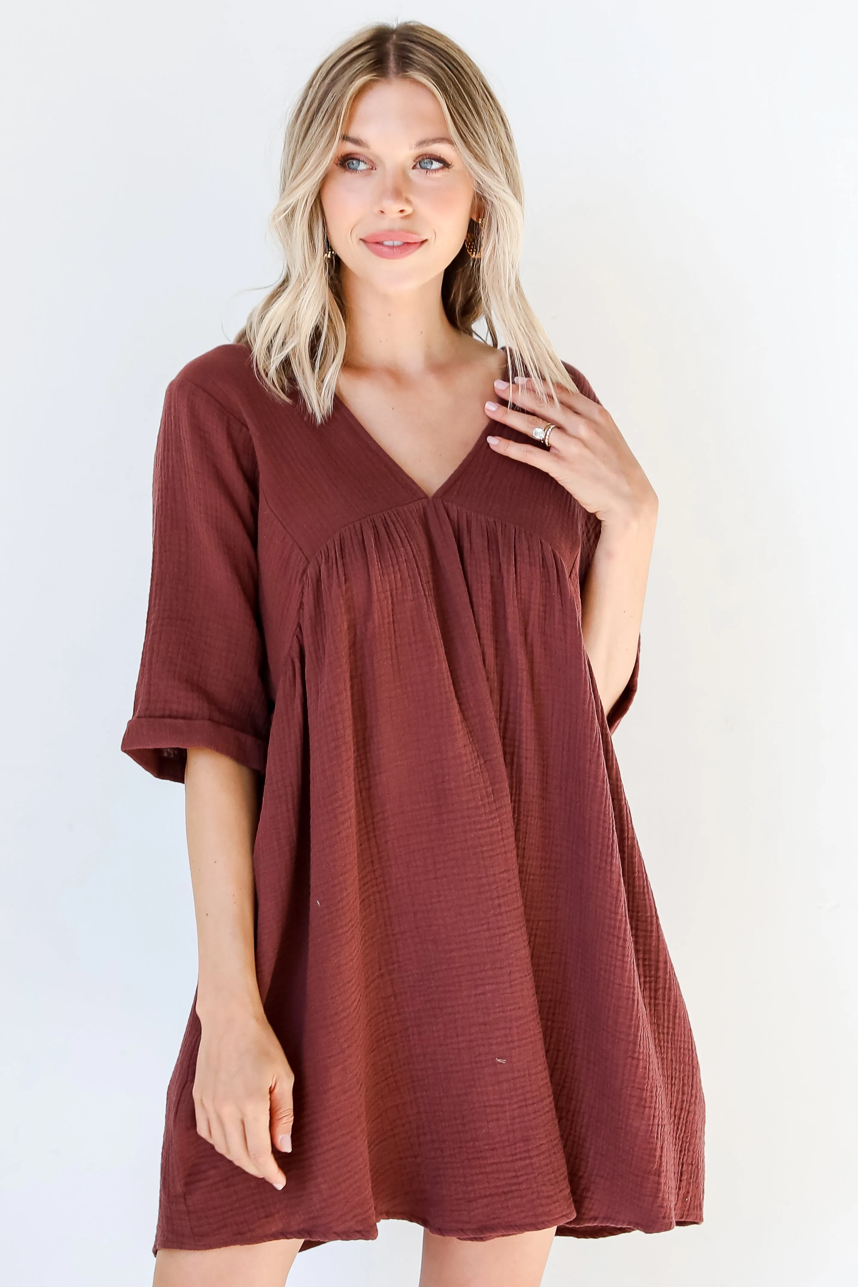 Autumn Mornings Linen Babydoll Mini Dress
