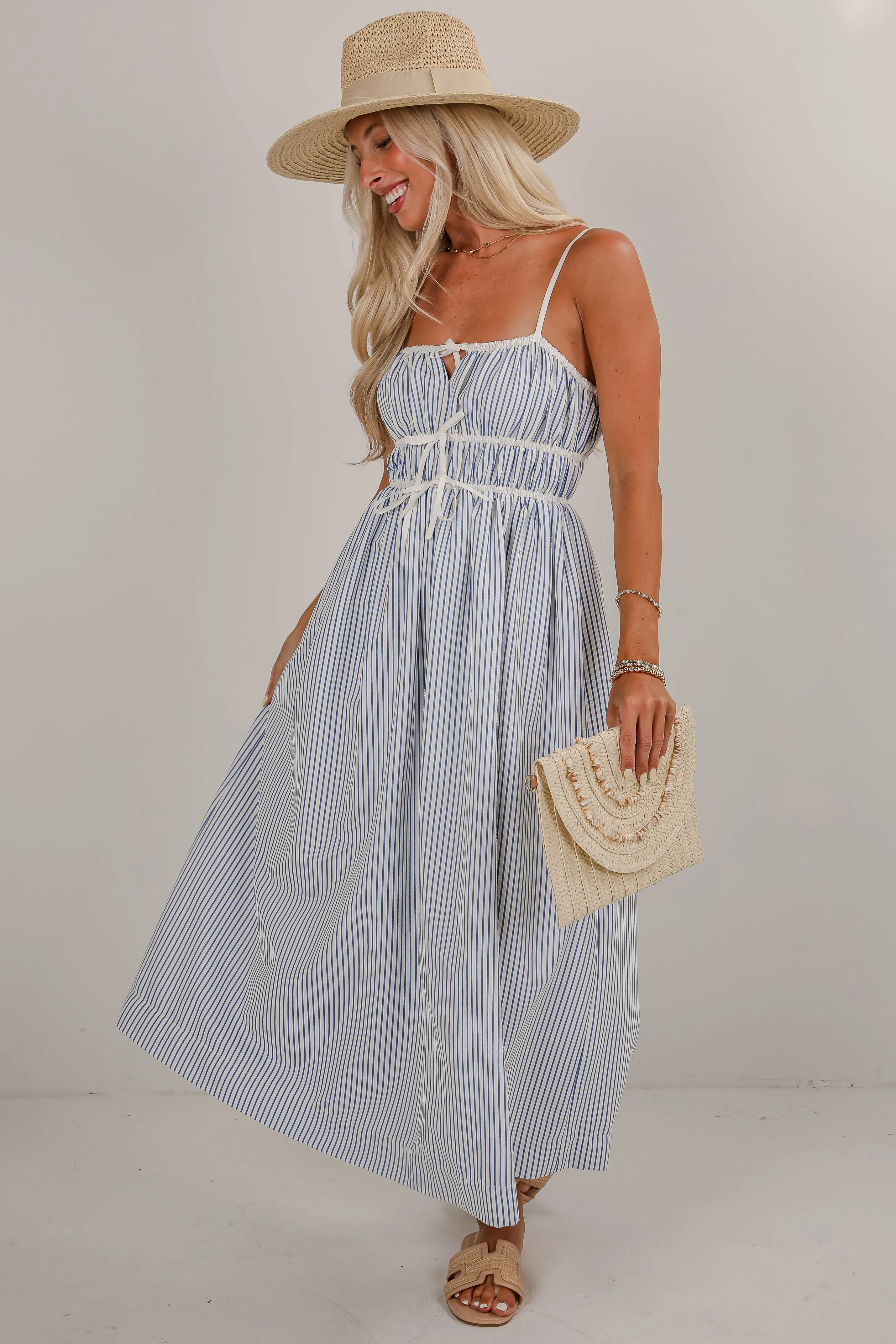 Beyond The Horizon Blue Striped Maxi Dress