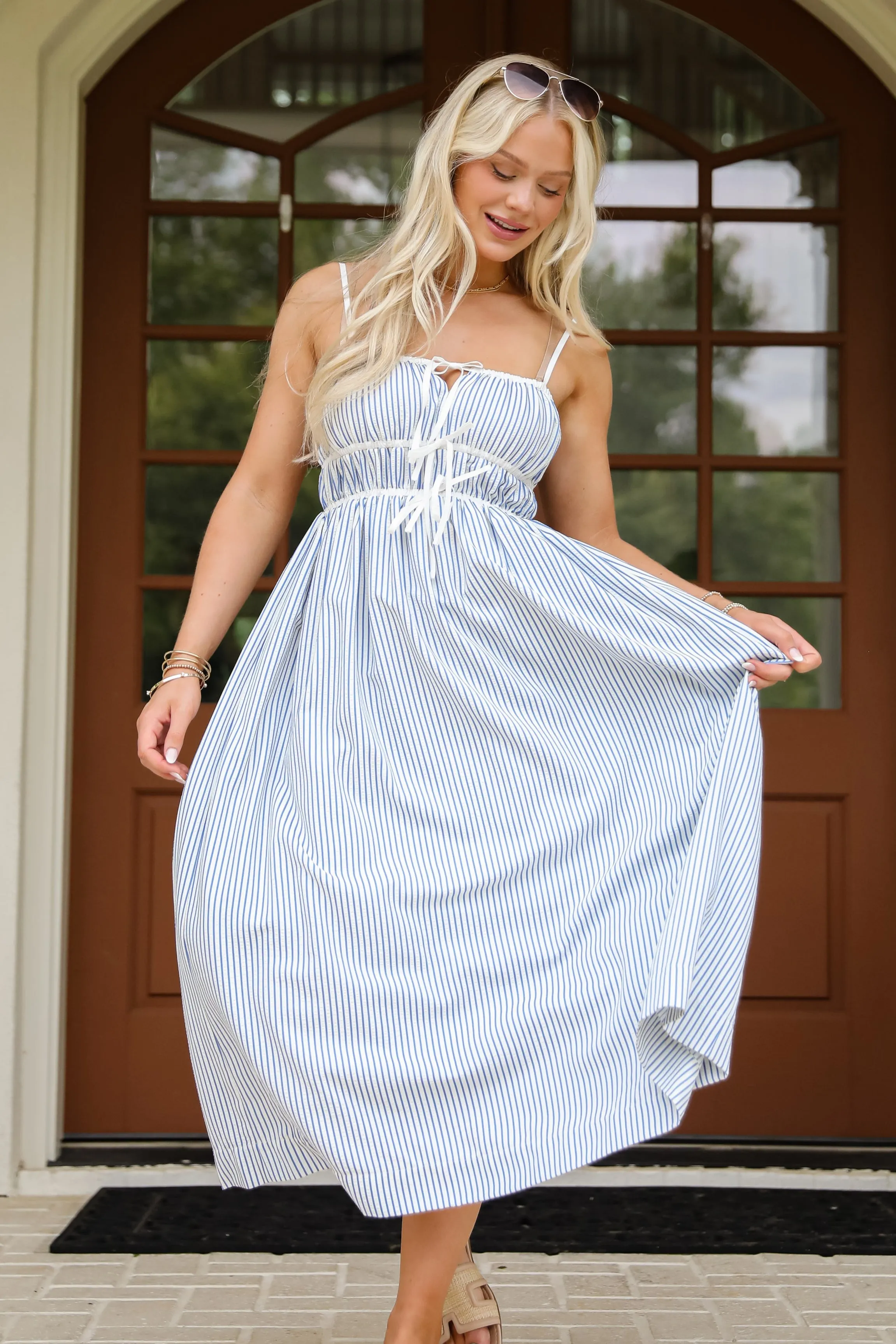 Beyond The Horizon Blue Striped Maxi Dress