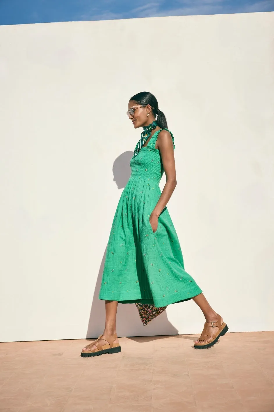Bliss Dress - Jade Green Embroidered