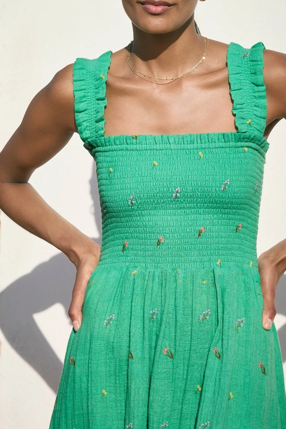Bliss Dress - Jade Green Embroidered