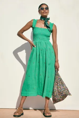 Bliss Dress - Jade Green Embroidered