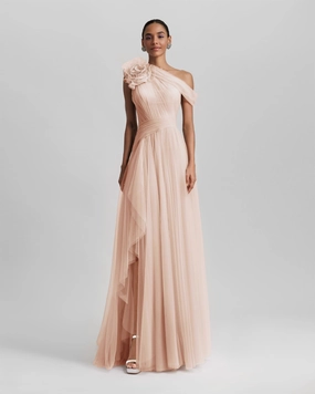Blush Long Dress With Flower Design
