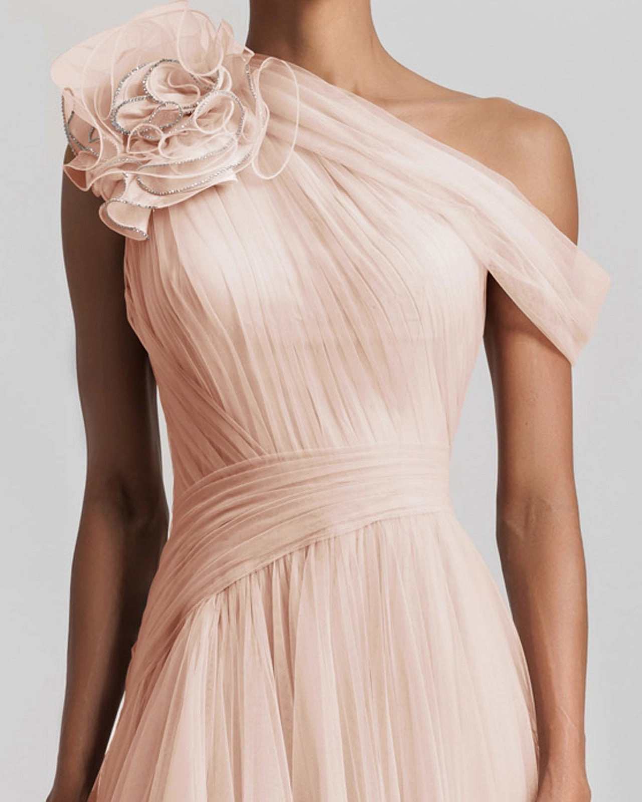 Blush Long Dress With Flower Design