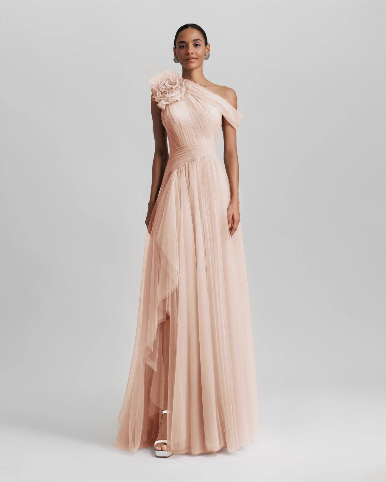 Blush Long Dress With Flower Design