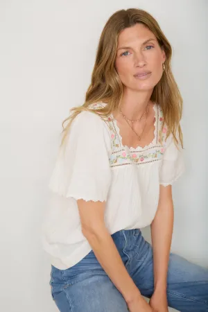 Calista Embroidered Top - Ivory