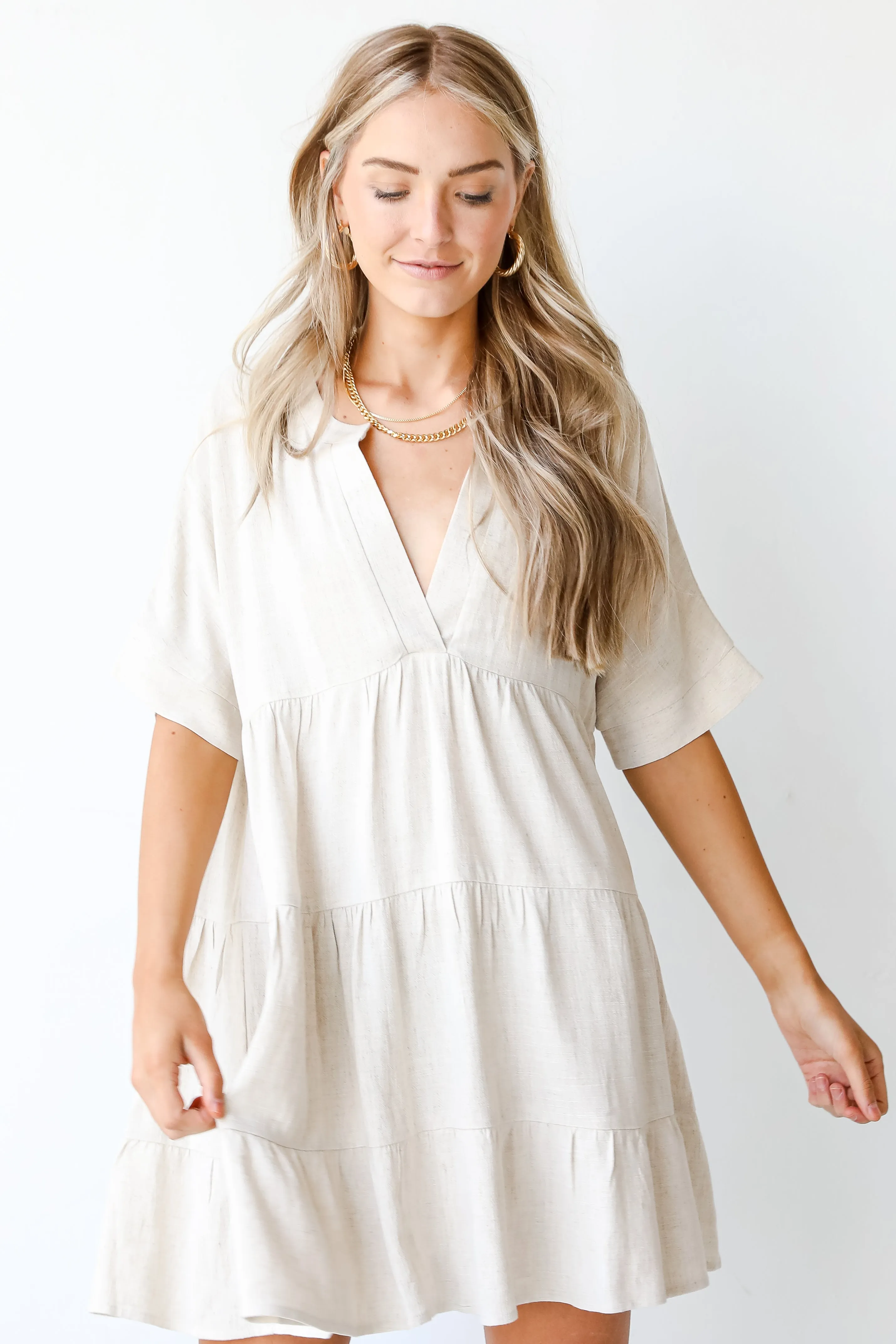Catching Glances Linen Babydoll Dress