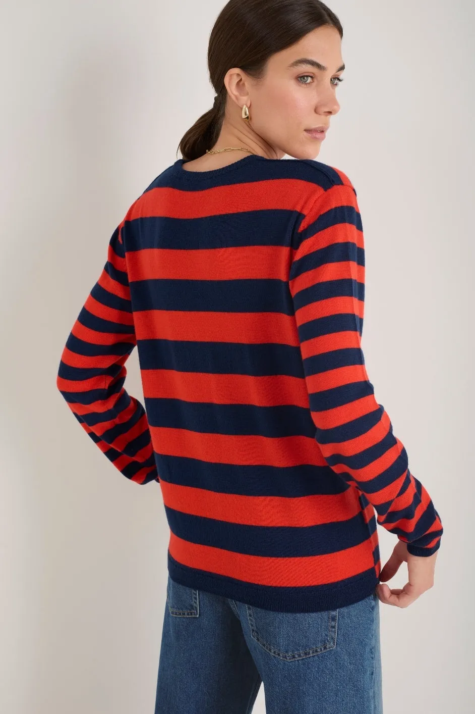 Cath x WYSE Brigitte Jumper - Tomato Red/Midnight Stripe