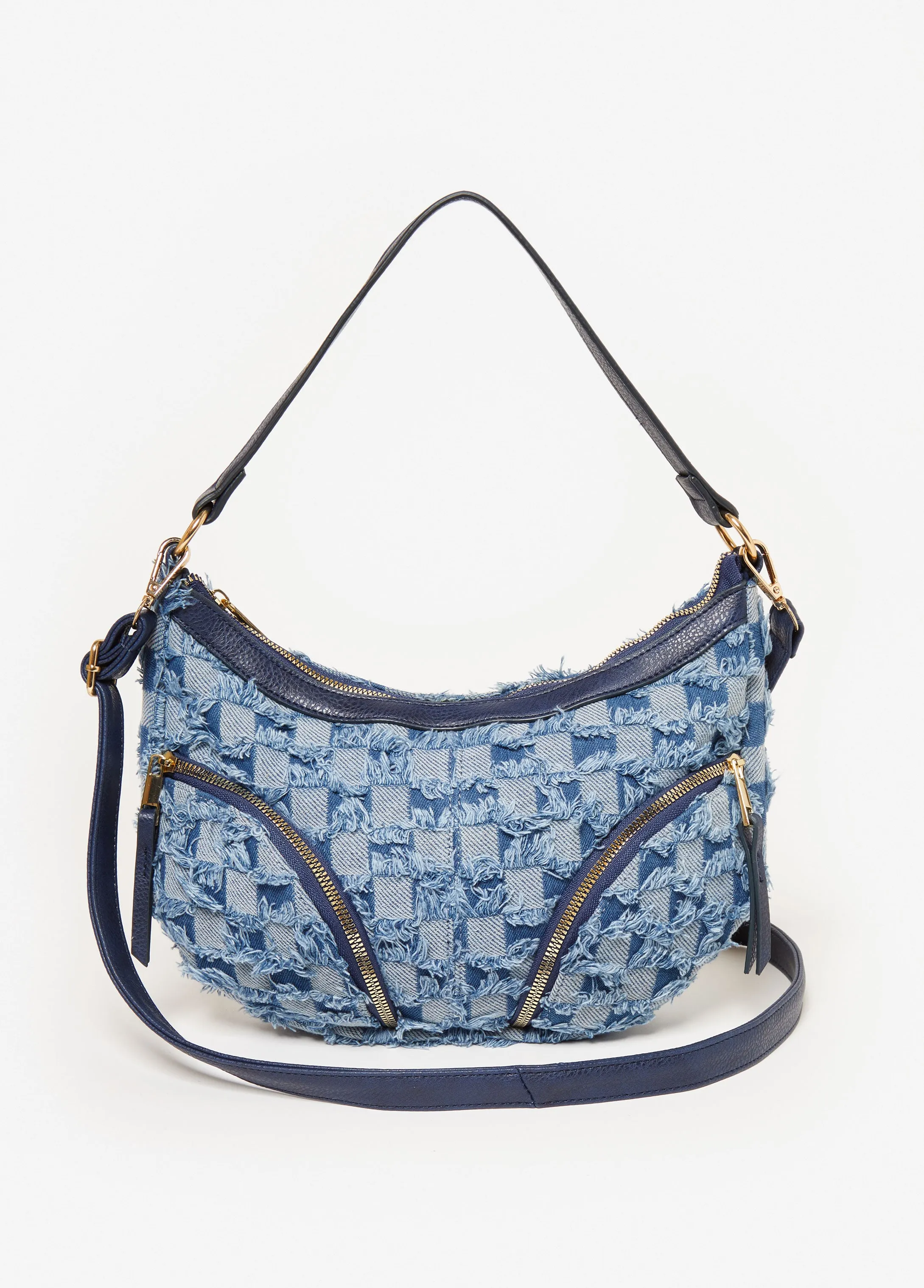 Checked Denim Shoulder Bag