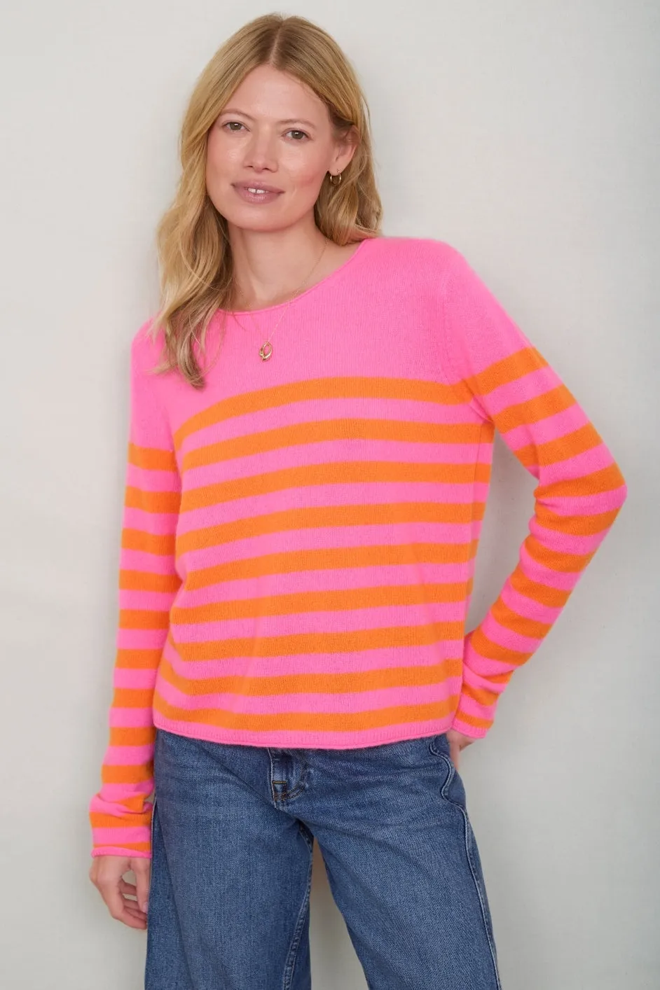 Chrissie Cashmere Jumper - Neon Pink/Neon Orange Stripe