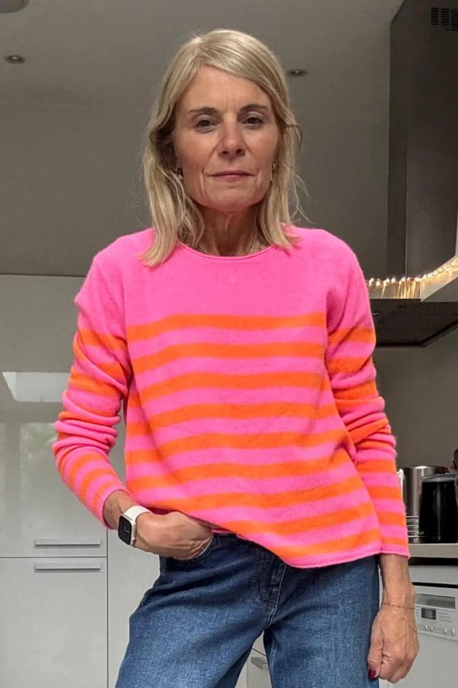 Chrissie Cashmere Jumper - Neon Pink/Neon Orange Stripe