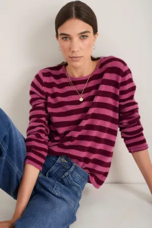 Chrissie Cashmere Jumper - Raspberry/Deep Fig Stripe