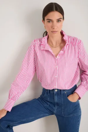 Clemmy Classic Shirt - Raspberry Pink/Ivory Stripe