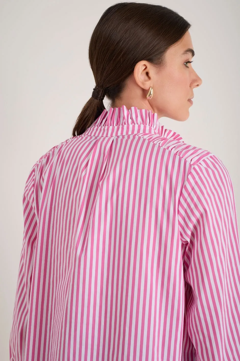 Clemmy Classic Shirt - Raspberry Pink/Ivory Stripe