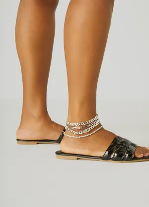 Crystal Silver Tone Anklet Set