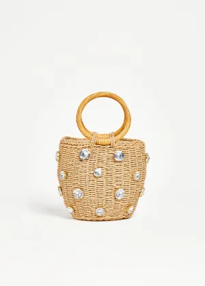 Crystal Straw Bucket Bag