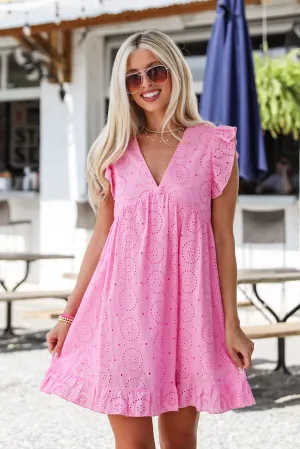 Darling Days Pink Eyelet Mini Dress