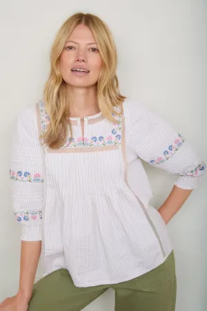 Deandra Embroidered Blouse - Green Stripe