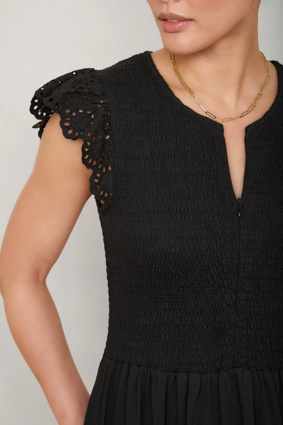 Edith Jersey Woven Mix Dress - Black