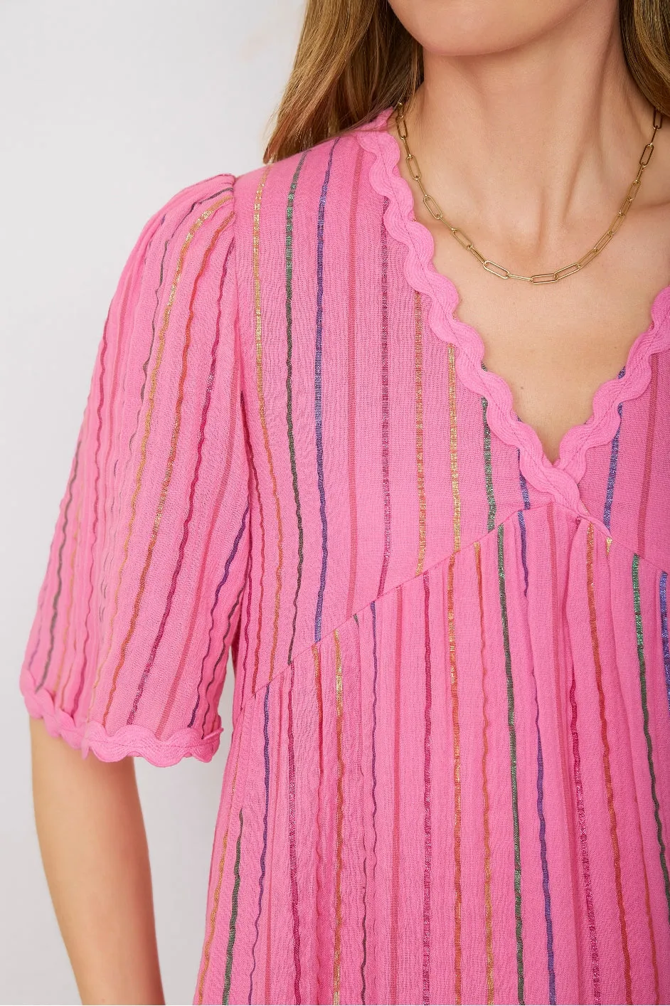 Elise Stripe Shimmer Dress - Sorbet Pink Multi Stripe