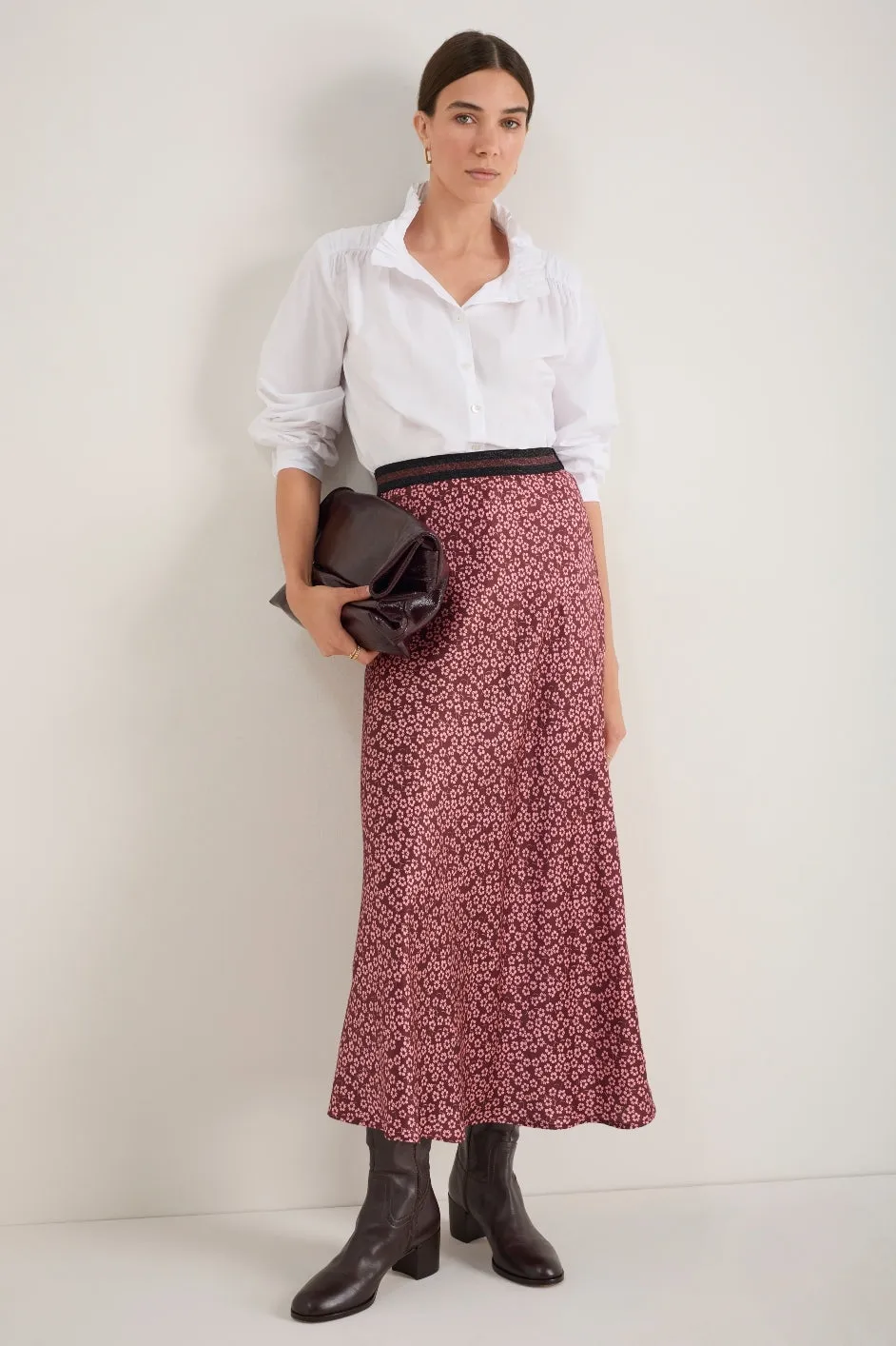 Ella Silk Skirt - Merlot/ Dusty Rose Flower Head
