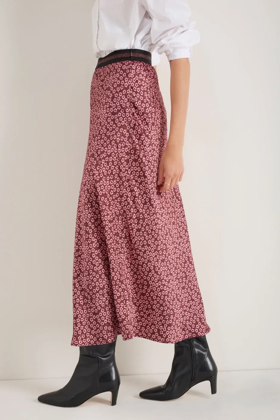 Ella Silk Skirt - Merlot/ Dusty Rose Flower Head
