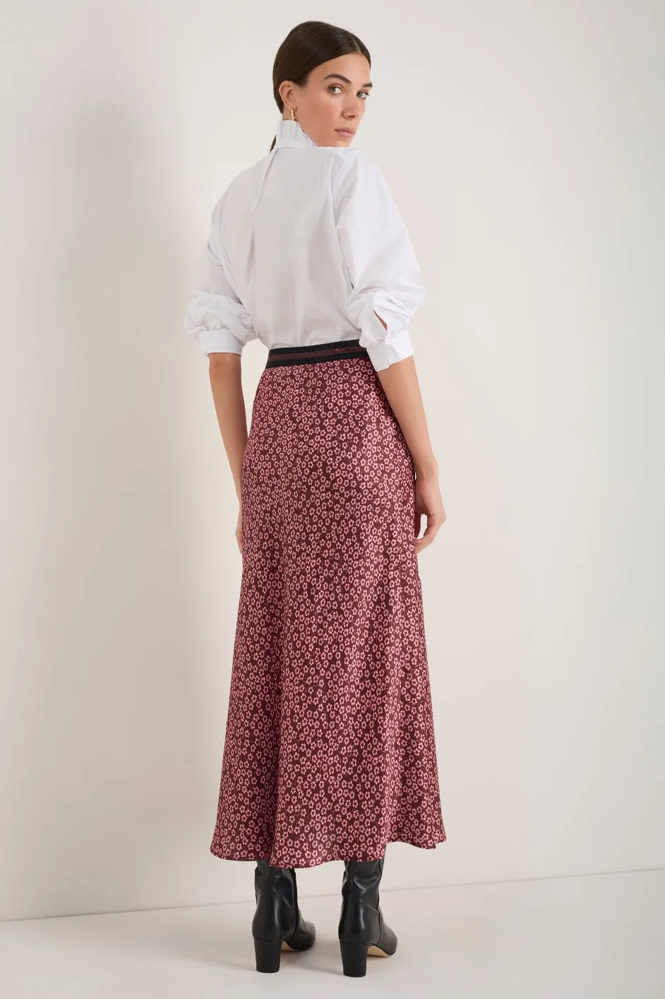 Ella Silk Skirt - Merlot/ Dusty Rose Flower Head