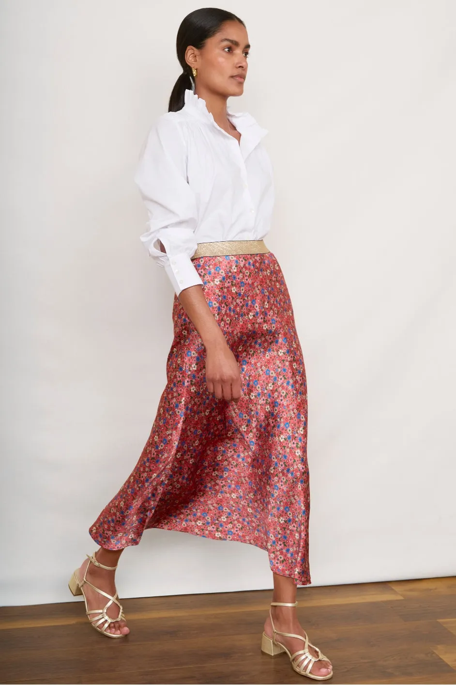 Ella Silk Skirt - Pink Floral