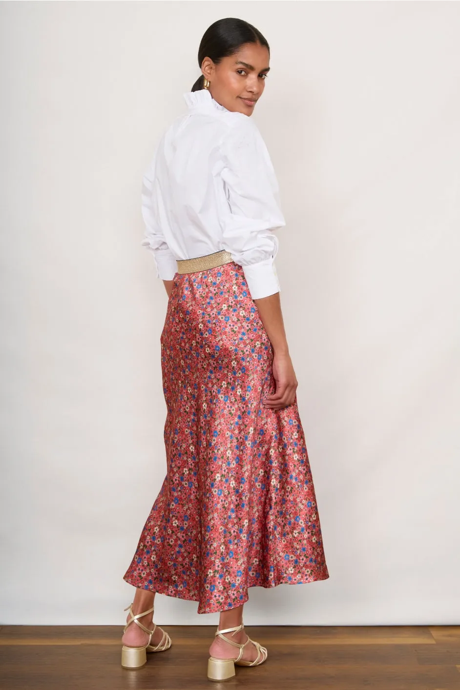 Ella Silk Skirt - Pink Floral