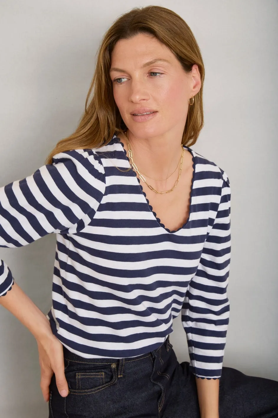 Elyna Tee - Midnight/Ivory Stripe