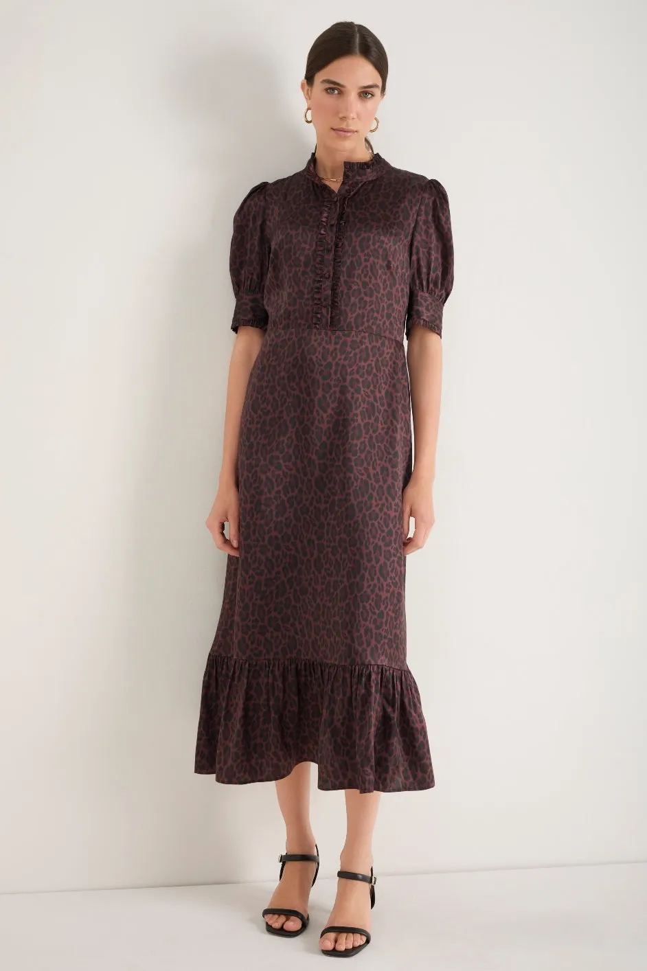 Fabienne Silk Dress - Deep Fig Leopard